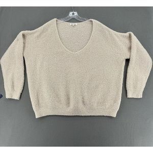Miracle Chenelle V Neck Sweater Oversized Soft Cream Long Sleeve Womens Medium